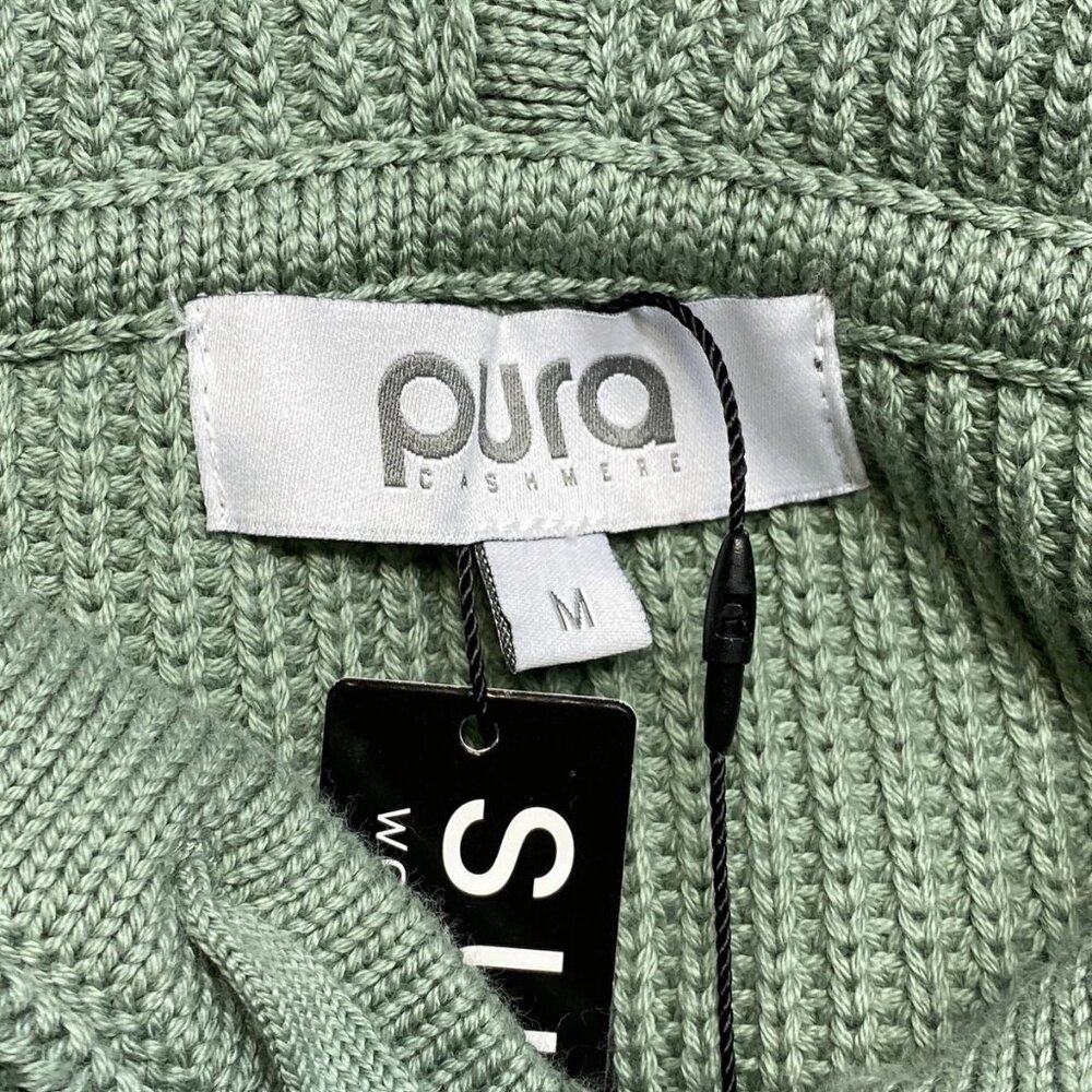 NWT Pura Cashmere Women's Fisherman Hoodie Sweater Size M Sage Green Full Zip - Picture 12 of 15